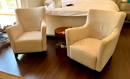 Pair of Light Grey Upholstered Accent Armchairs - Good Condition