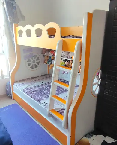 Kids Bunk Bed with Ladder and Storage Shelves - Good Condition