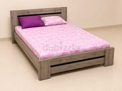 Queen Size wooden bed frame with headboard (grey oak finish)
