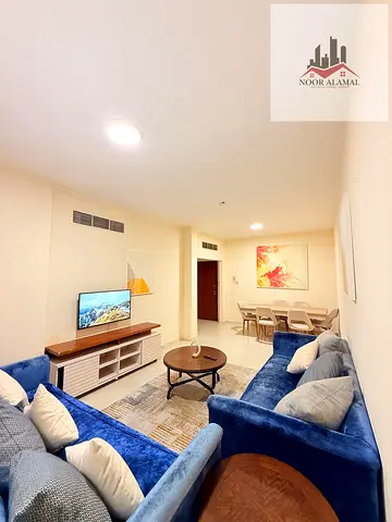 Sharjah, Al Majaz 3: Super deluxe furnished apartment with one bedroom, living room, kitchen, bathroom, and balcony.