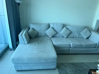 Light grey L-shaped chaise sofa - good condition and carpet