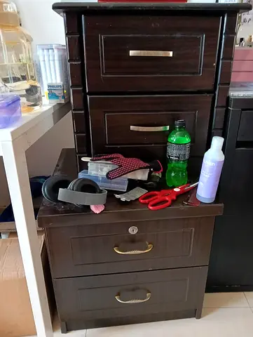 Dark Wood Bedside Table / Nightstand - 4 Drawers