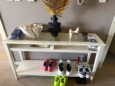 White Console Table with Glass Insets