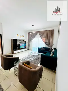 Sharjah Al Mamzar. One bedroom, one hall, one kitchen, two bathrooms, super deluxe furnished, large