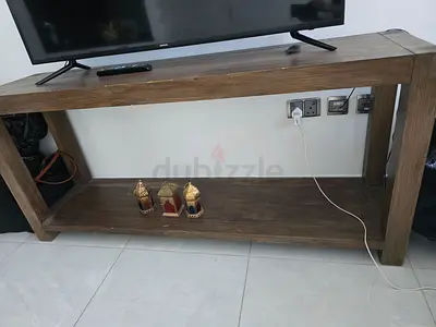 Solid Wood Console Table / TV Stand - Rustic Brown, One Shelf
