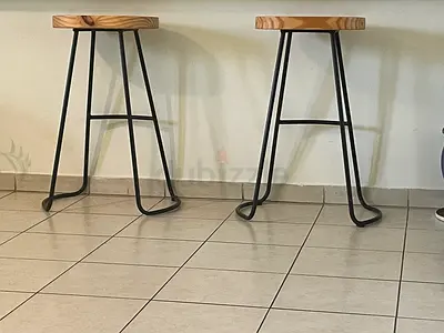 Set of 2 Industrial Bar Stools with Wooden Seats