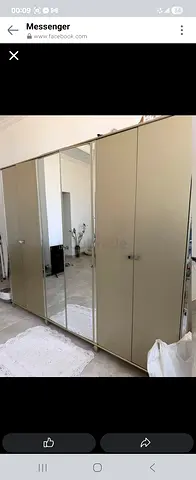 Large 4-Door Wardrobe with Mirror - Beige