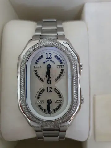 Philip stein Dual Time Stainless Steel Womens Watch with diamonds.