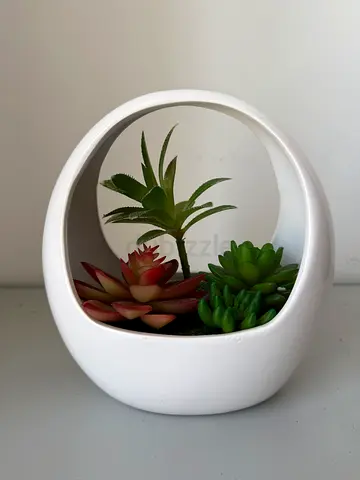 White Ceramic Decorative Planter with Faux Succulents