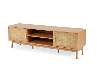 Modern Wooden TV Unit with Rattan Doors