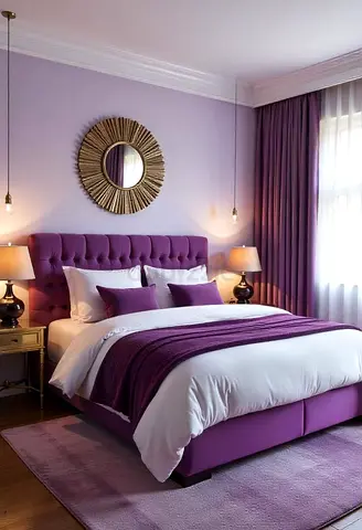 Modern Purple Tufted Bed with Headboard