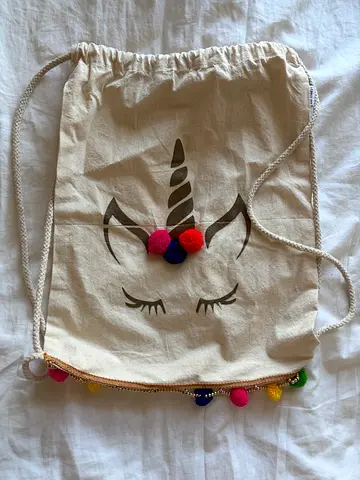 Unicorn Drawstring Canvas Bag with Pom Poms