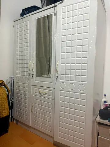 White 3-Door Wardrobe with Mirror - Good Condition