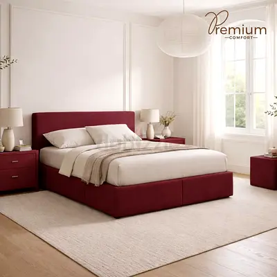 Modern Burgundy Upholstered Bed Set