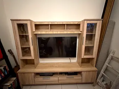 Oak Finish Entertainment Center Media Unit (200cm wide, 175cm height, fits up to 44inch tv)