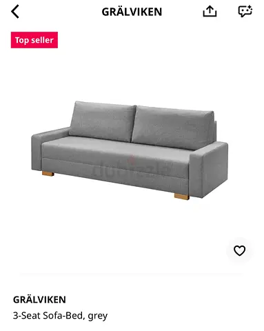 IKEA GRÄLVIKEN 3-Seater Sofa Bed - Grey