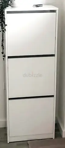 Slim White 3-Compartment Shoe Cabinet