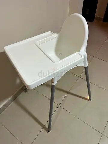 Simple white baby high chair - lightweight, with tray