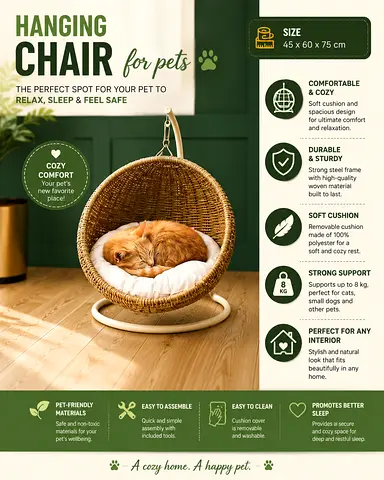 Luxury Hanging Pet Chair Cozy Wicker Swing Bed for Cats  Small Pets