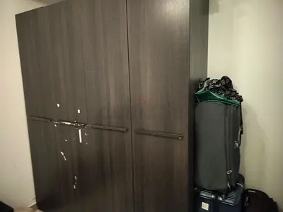 Dark Wood 3-Door Wardrobe / Armoire - Good Storage, Used