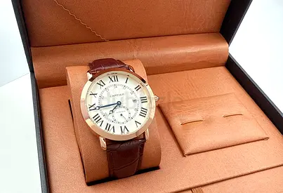 Cartier-style Mens Leather Strap Watch in Presentation Box