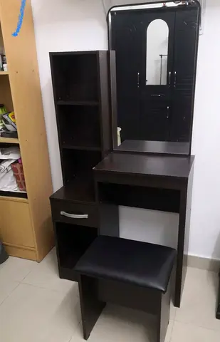 Dark Wood Dressing Table with Mirror and Stool ( selling for cheap cuz moving out )