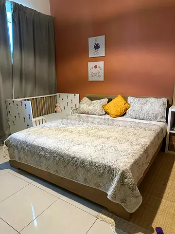 Wooden bed with memory foam mattress