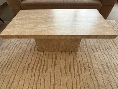Solid Beige Marble-Effect Coffee Table with Pedestal Base