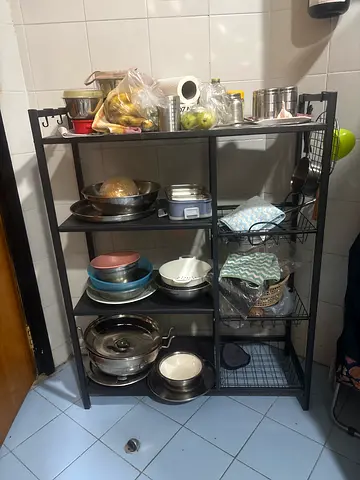 Black Metal Kitchen Shelf Rack with 3 Tiers — Good Condition