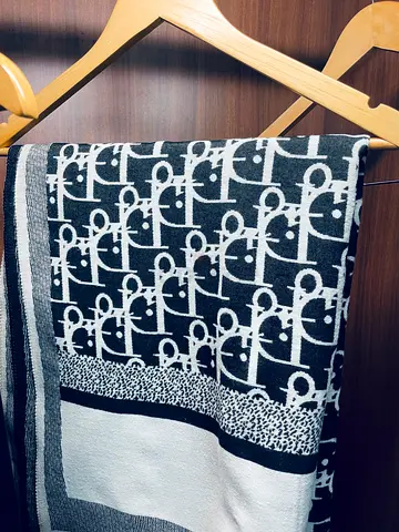 Black  White Patterned Scarf / Shawl - Lightly Used