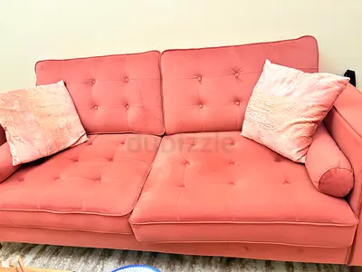 Pink 2-Seater Velvet Sofas - Good Condition- 7 months old.. two Sofas.. one big and one small