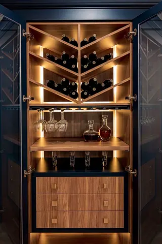 Modern Wooden Home Bar Cabinet with Wine Rack and Lighting