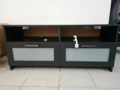 Black TV Bench with Frosted Glass Drawers