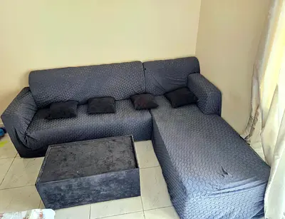 L-shaped 3-seater Corner Sofa with Ottoman - Dark Grey