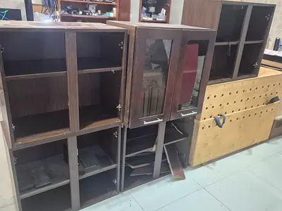 Elegant Dark Wood Kitchen Cabinet with Glass Display Doors