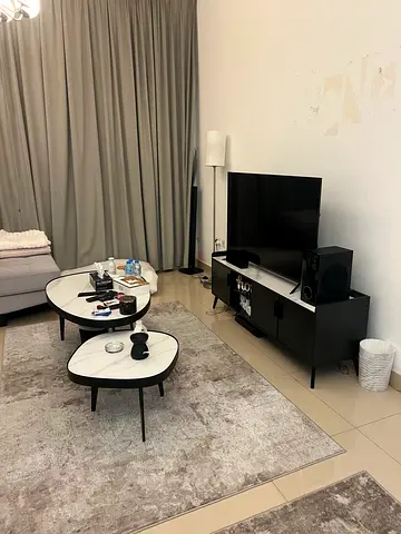TV with Speakers surround system - very Good Condition and sofa corner with coffee table and tv unit