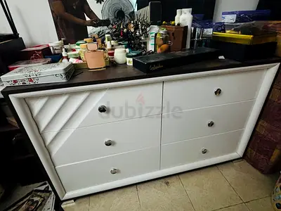 White 6-Drawer Dresser with Dark Wood Top - Good Condition