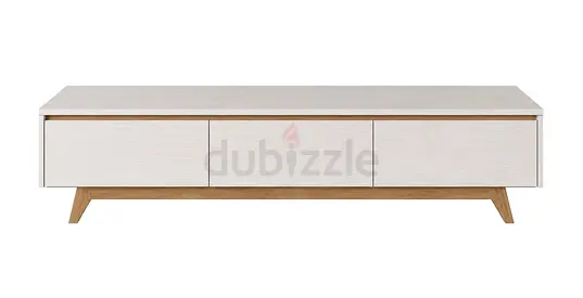 Low Profile Modern TV Unit / Media Console - White Oak Finish