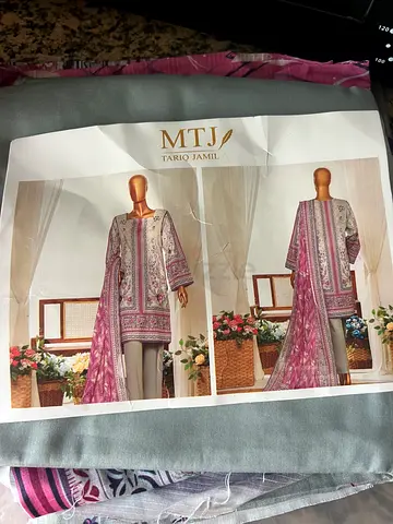 Unstitched MTJ 3-piece Lawn Suit in Pink/Grey - New