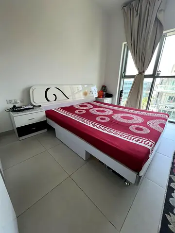 URGENT SALE White Modern Double Bed with Storage and Two Nightstands