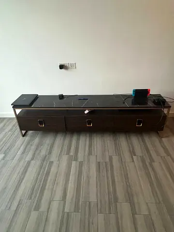 Low TV Entertainment Unit with Marble Top and Storage Drawers