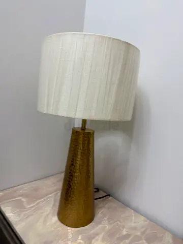 Brass-textured Table Lamp with White Shade