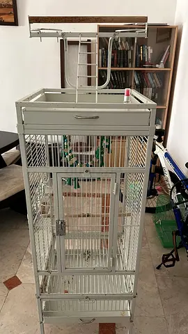 Unique bird cage with play stand on top