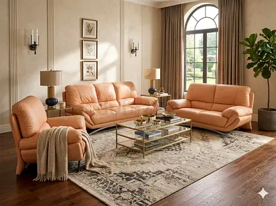 Premium Peace/Beige Leather Sofa Set 3+2+1