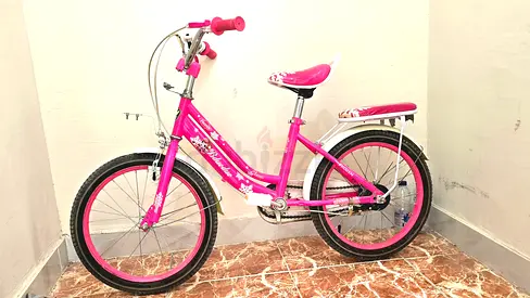 Pink 20-inch Kids Bicycle with Rear Carrier, Front basket, side supporting wheel-very Good Condition