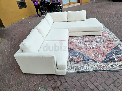 Beige West elm L shape sofa