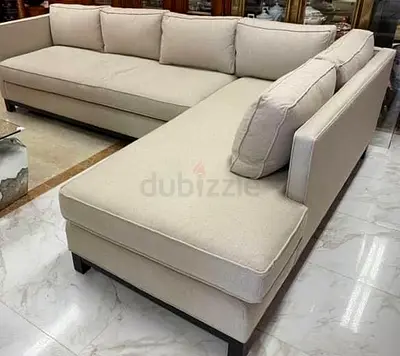 Beige L-shaped Corner Sofa with Chaise - Modern Upholstered 4-Seater