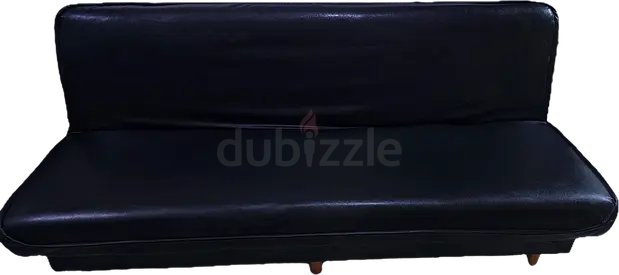 Black Leather Sofa Bed / Futon - Compact 3-Seater