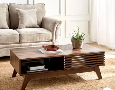 Modern Walnut Coffee Table with Slatted Storage | Home Center