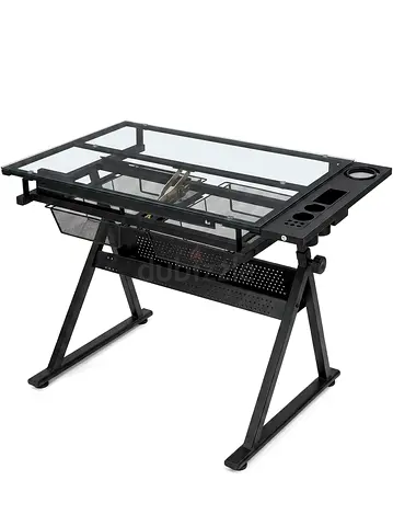 Adjustable Glass Top Drafting/Study Table with Storage